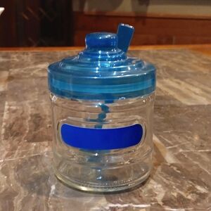 Vintage Honey Pot, Mustard Jar, Jam Jar, Sugar Jar, Blue, Spoon